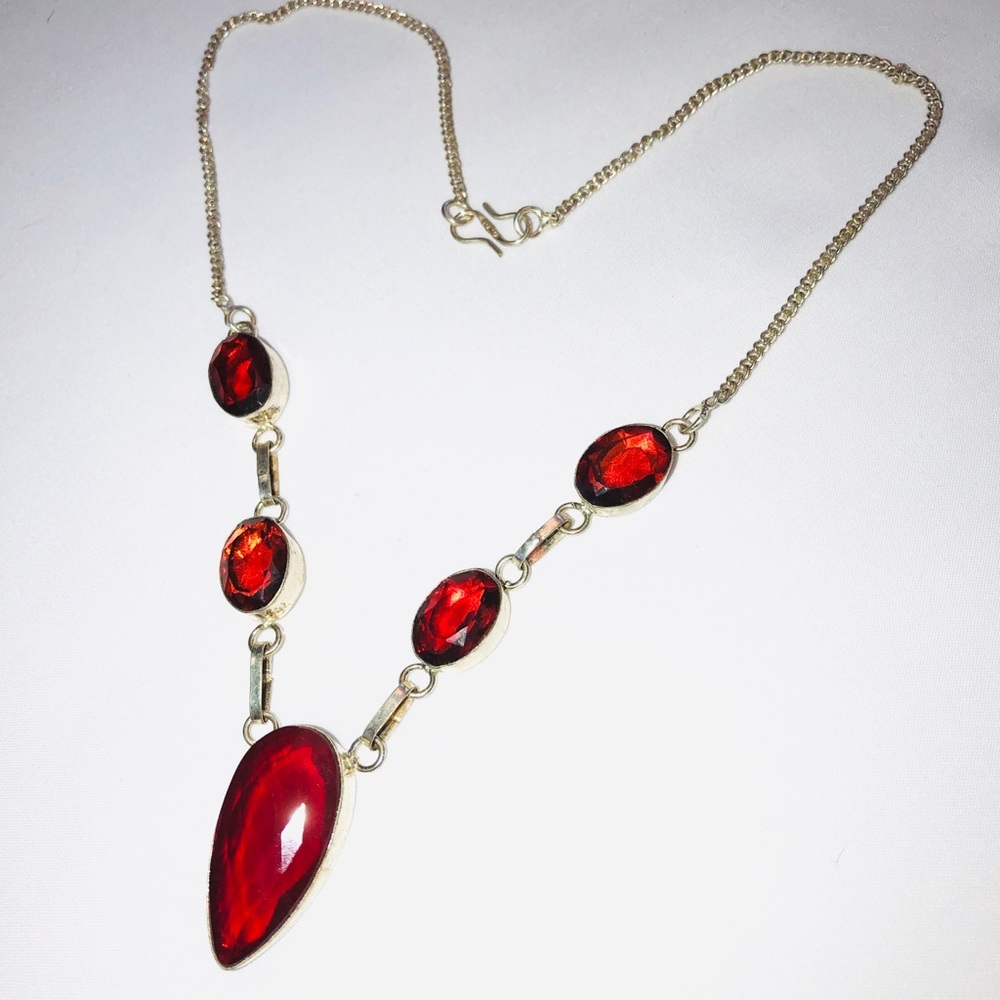 Red Onyx Gemstone 925 silver Necklace